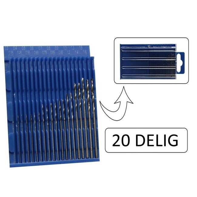 Benson 20-delige HSS boorset - micro en mini boren - 0.3 tot 1.6 mm