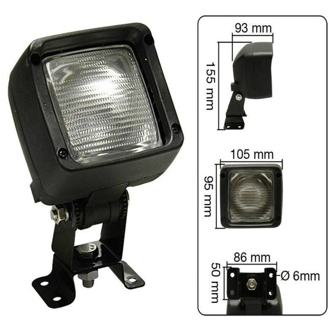 Benson Werklamp - Enkel - Slagvast kunststof - Gehard glas - 105 x 95 mm - 12V