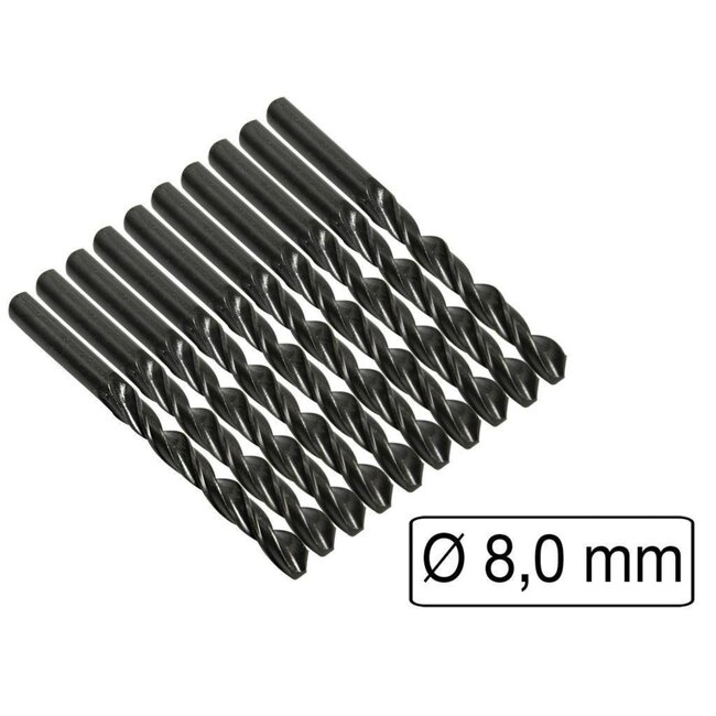 Benson Spiraalborenset - Metaalboor 8.0 mm - 10 stuks - HSS - Rechts snijdend - 119 mm lengte
