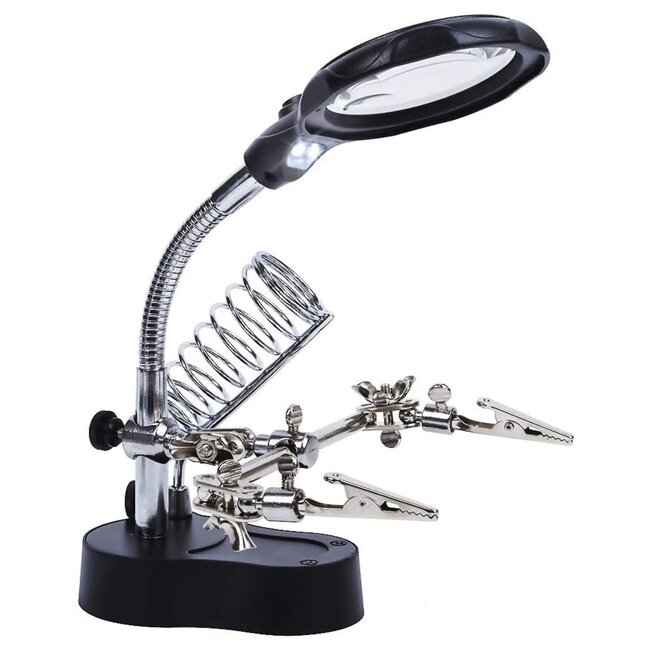 Benson Derde handje met LED-verlichting en vergrootglas - precisiewerk en soldeerwerk - 7 cm zwanenhals - 2 lenzen - soldeerbouthouder