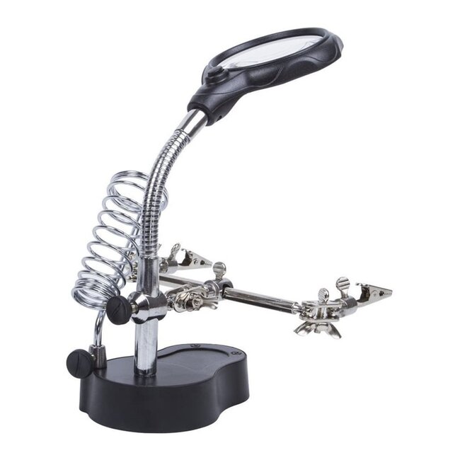 Benson Derde handje met LED-verlichting en vergrootglas - precisiewerk en soldeerwerk - 7 cm zwanenhals - 2 lenzen - soldeerbouthouder