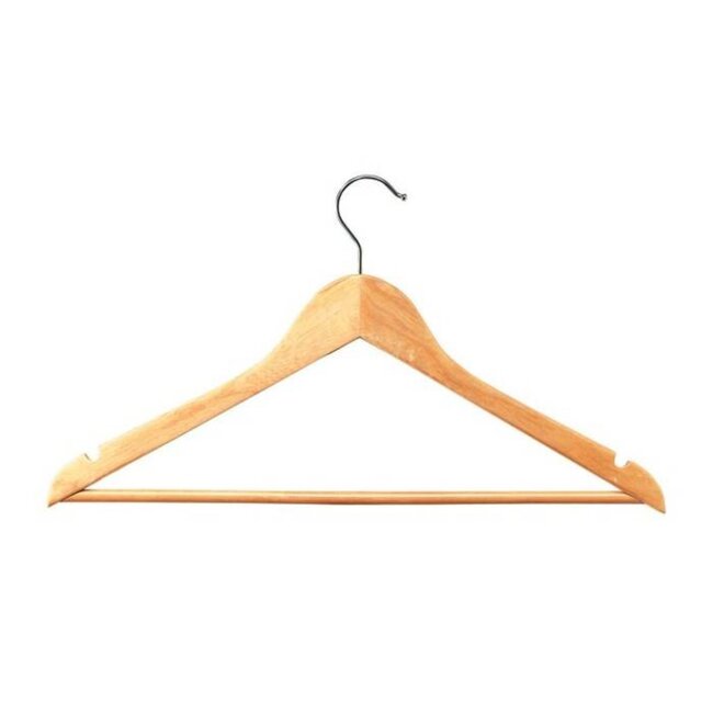 Benson Houten kledinghangers - brede schouders - broekstang - draaibare haak - 45 cm - 3 stuks - naturel