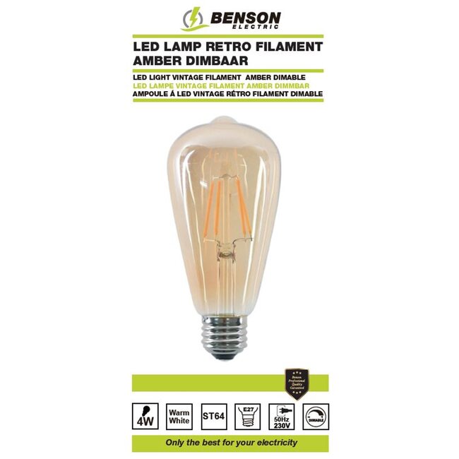 Benson Retro LED lamp - filamentstijl - warm wit - 4W - E27 fitting - dimbaar