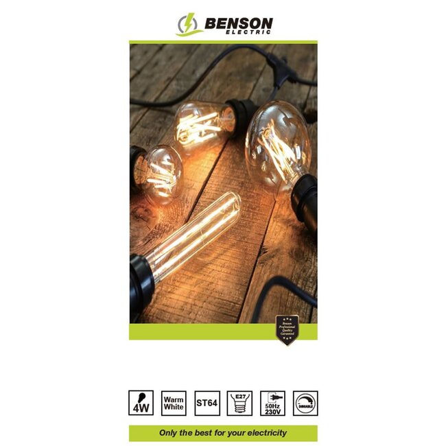 Benson Retro LED lamp - filamentstijl - warm wit - 4W - E27 fitting - dimbaar