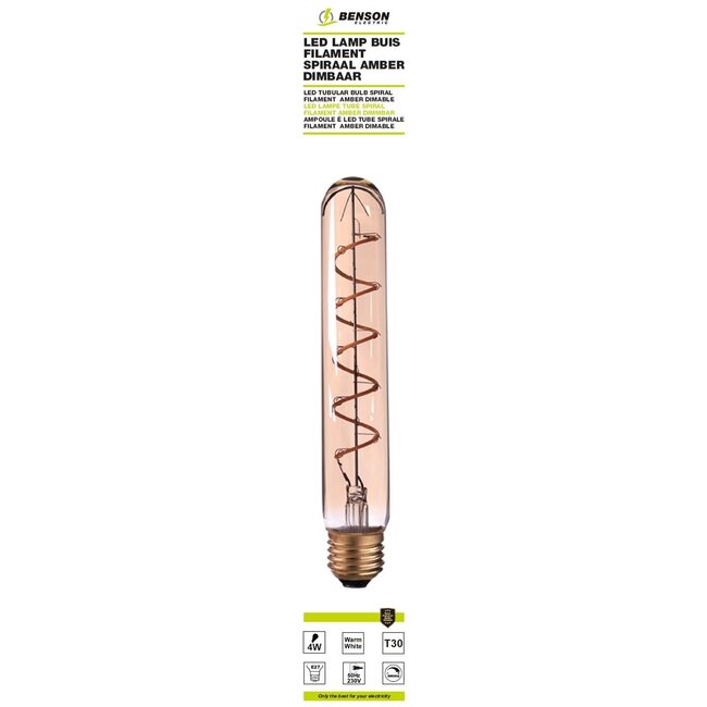 Benson Retro LED filamentbuis - warm wit - dimbaar - 4W - E27 - koperkleurig glas
