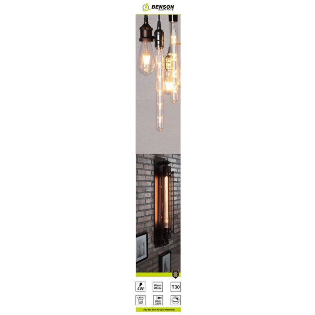 Benson Retro LED filamentbuis - warm wit - dimbaar - 4W - E27 - koperkleurig glas
