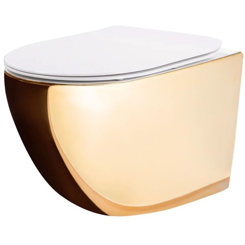 REA Carlo Rimless Wandcloset 49 cm met Slim Soft - Close Zitting - Glans Goud REA Carlo Rimless Wandcloset 49 cm met Slim Soft - Close Zitting - Glans Goud