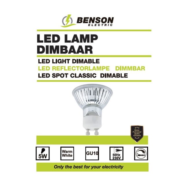 Benson Dimbare LED spot - Warmwit 3000K - 5W - GU10 - IP54 - 25.000 uur
