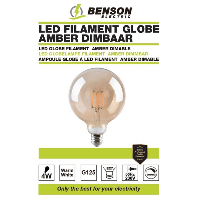 Benson Retro LED filament bol - warm wit - G125 - 4W - E27 - dimbaar
