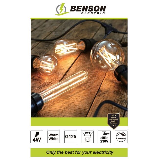 Benson Retro LED filament bol - warm wit - G125 - 4W - E27 - dimbaar