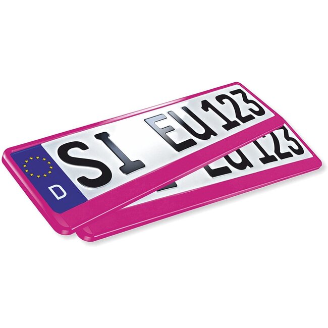 Utsch Kentekenplaathouder - polypropyleen - flexibel - kliksysteem en klaplat - 52 x 11 cm - roze - voor auto exterieur