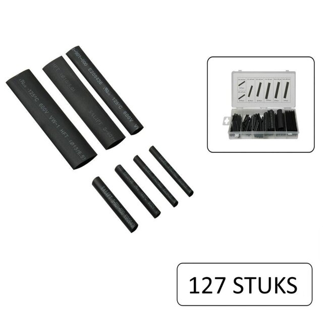Benson 127-delige krimpkousenset - zeven maten - zwart - 600V - 125°C