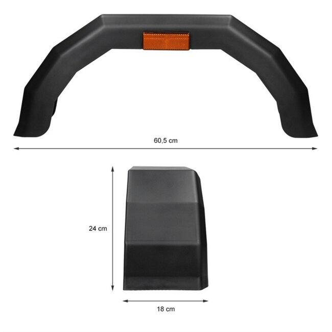 Benson Spatbord aanhangwagen - kunststof - 10 inch - oranje reflector - zwart