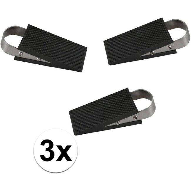 Benson Set van 3 rubberen deurstoppers - wigmodel met RVS beugel - 3 cm hoog
