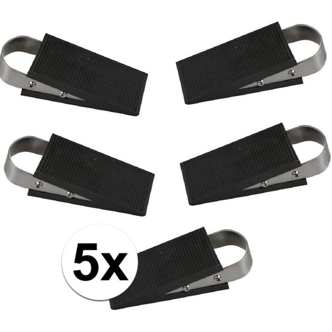 Benson Set van 5 rubberen deurstoppers - wigmodel met RVS beugel - 3 cm hoog