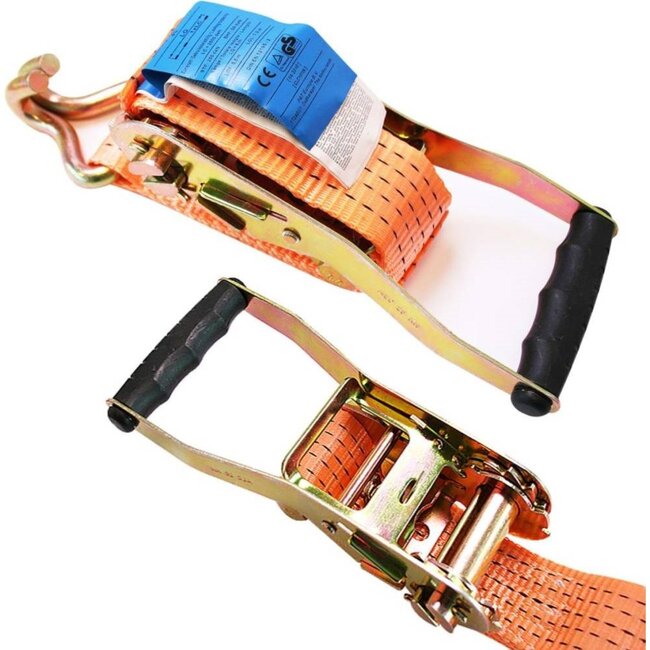 Benson Spanband met ratel - 5 meter - 3 ton capaciteit - oranje - inclusief 2 haken