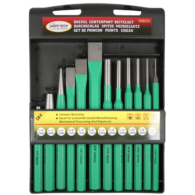 Hofftech 12-delige drevel- en beitelset - gehard staal - hittebestendig - veelzijdig gebruik