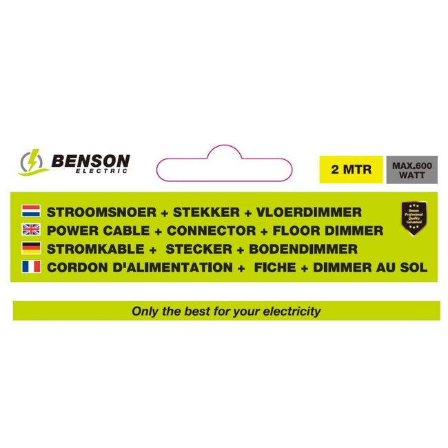 Benson Stroomsnoer met vloerdimmer - wit - 2 meter - led geschikt - CE keurmerk