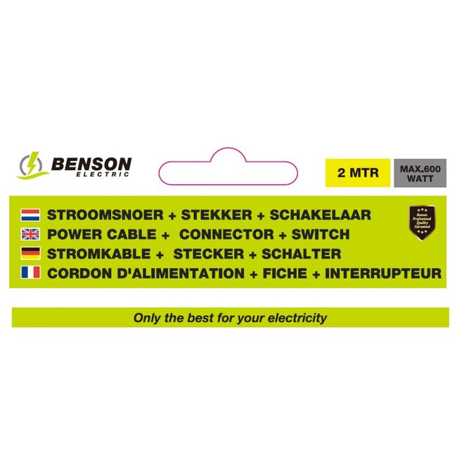 Benson Stroomsnoer met schakelaar - 2 meter - wit - eenvoudig aan/uit - geschikt voor 2 en 3 aderige netsnoeren