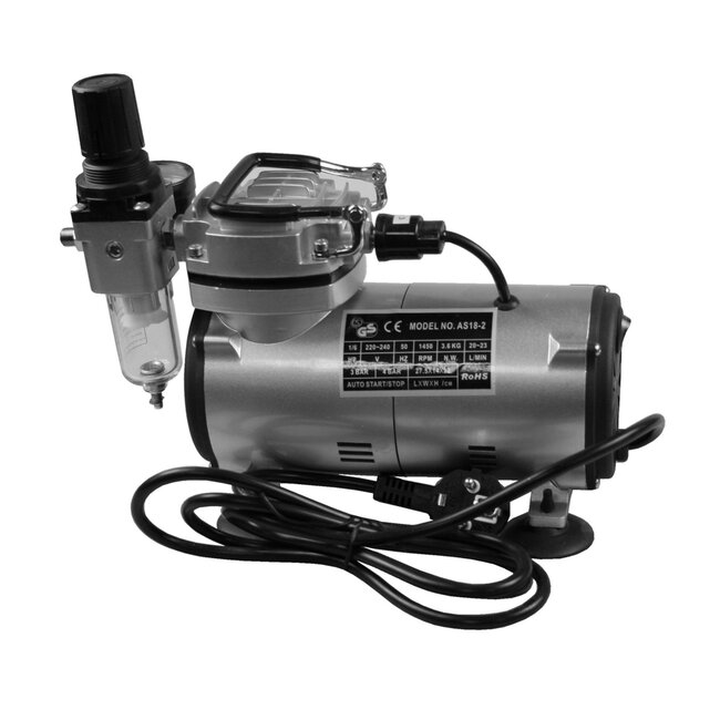 Hofftech Mini airbrush compressor - olievrij - geluidsarm - compact - met drukregelaar en luchtfilter