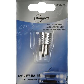Benson LED autolamp - 12V - 21W - 3 SMD LED - helder wit licht - BA15S fitting
