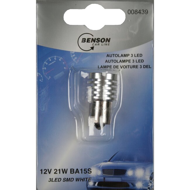 Benson LED autolamp - 12V - 21W - 3 SMD LED - helder wit licht - BA15S fitting