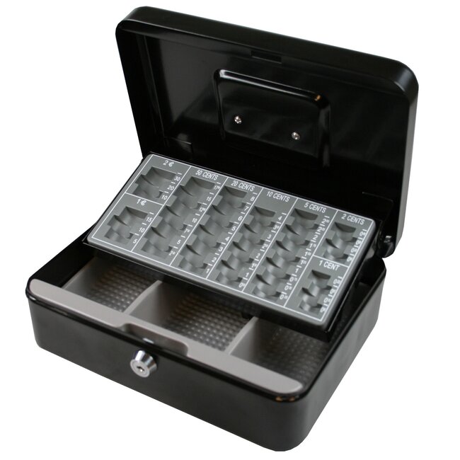 Benson Groot zwart geldkistje - euro muntinzet - stalen behuizing - 250 x 180 x 90 mm