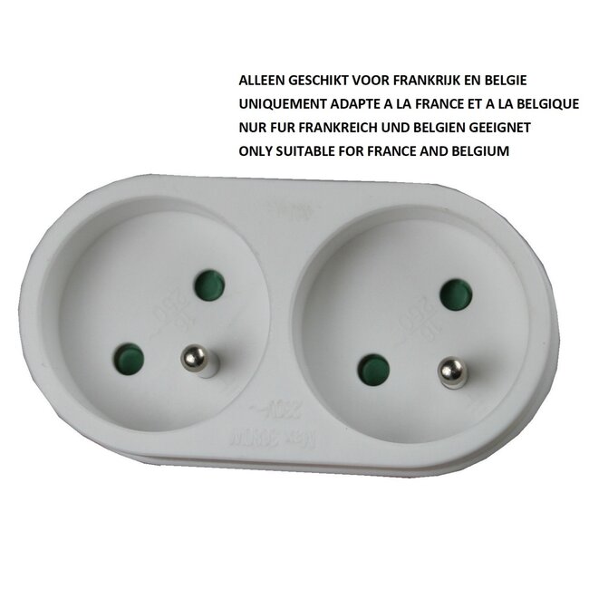 Benson Verloopstekker - Splitter 2-weg - Pen aarde - 2300W - België & Frankrijk - Wit