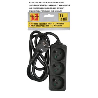 Benson Stekkerdoos - 3-voudig - 1.5 meter - Zwart - Randaarde