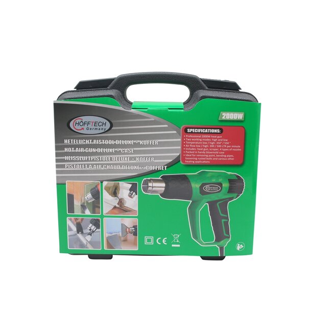 Hofftech Krachtig heteluchtpistool - 2000W - instelbare temperatuur - groen - inclusief accessoires