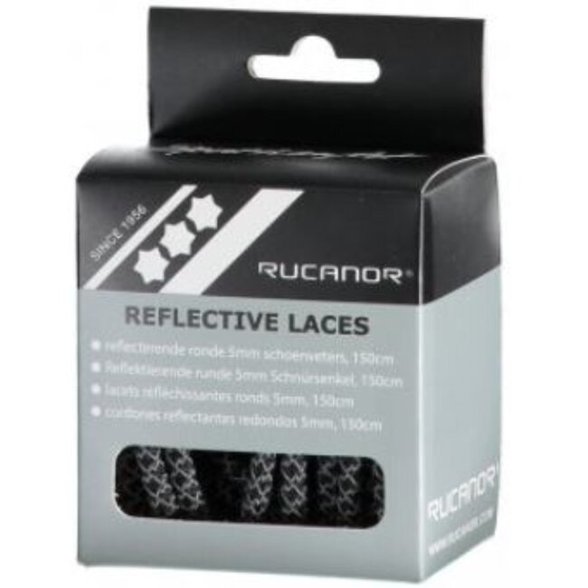Rucanor Reflecterende ronde schoenveters - grijs - 5 mm x 1500 mm - 100% polyester