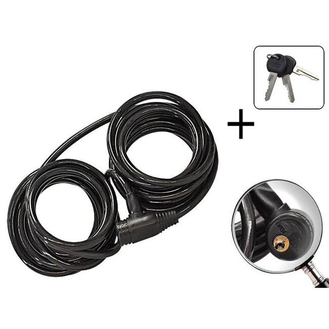 Stahlex Spiraal kabelslot - Ø 10mm x 8 meter - zwart - geplastificeerd - afgeschermd sleutelgat