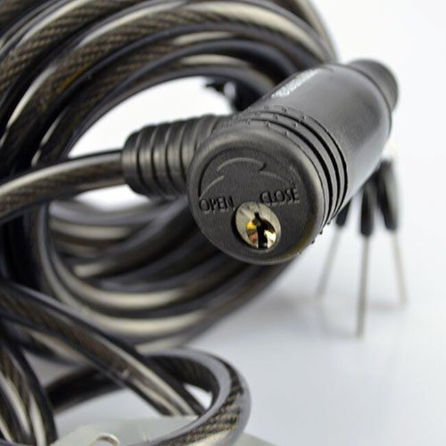 Stahlex Spiraal kabelslot - Ø 10mm x 8 meter - zwart - geplastificeerd - afgeschermd sleutelgat