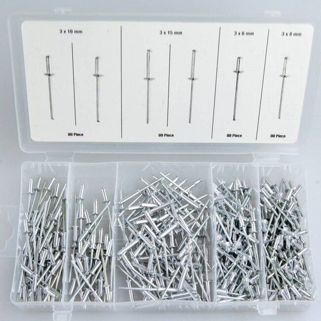 Benson 320-delige popnagelset - gehard staal en aluminium - assortimentsbox