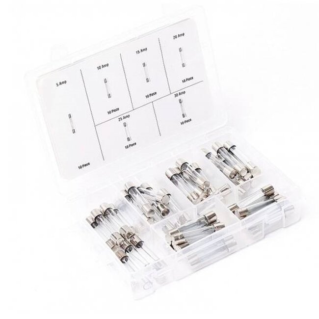 Benson 60-delige glaszekeringen set - 5 tot 30A - Assortiment box - Auto-elektronica