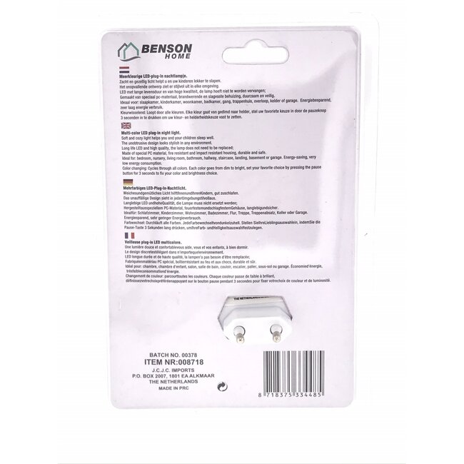 Benson Kleurveranderend LED-nachtlampje - Compact - Energiezuinig - 85 x 30 mm - Wit