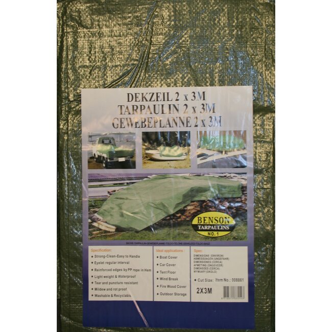Benson Lichtgewicht afdekzeil - duurzaam polyethyleen - versterkte zomen - 2 x 3 meter - groen