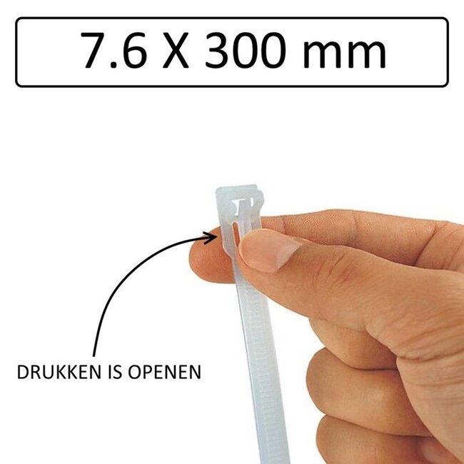 Hofftech Hersluitbare kabelbinders - 7.6 x 300 mm - wit - set van 50 stuks