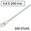 Hofftech Tie ribs met oog en schroefbaar - 4.8 x 200 mm - wit - set van 100 stuks
