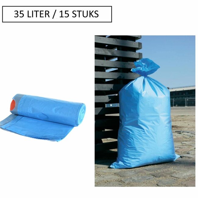 Benson Vuilniszakken - 35 liter - trekband - geperforeerd - 15 stuks - blauw