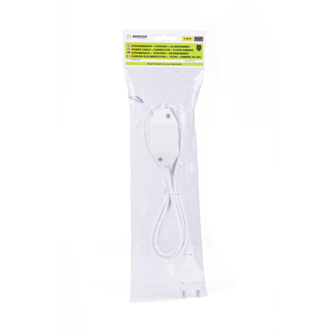 Benson Stroomsnoer met vloerdimmer - wit - 2 meter - led geschikt - CE keurmerk