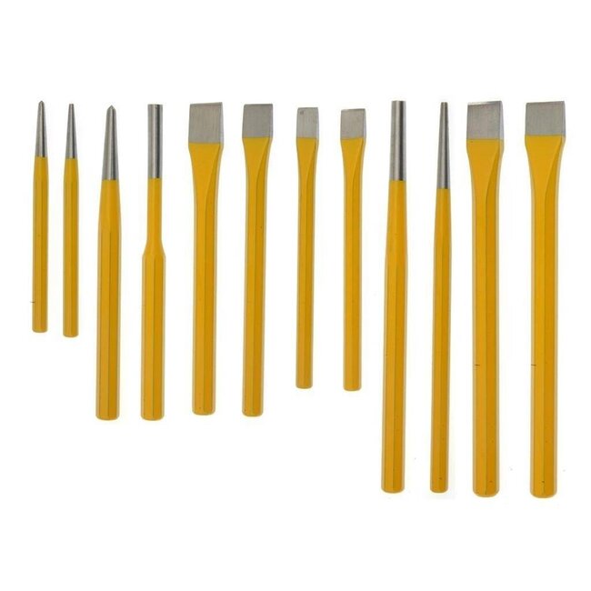 Benson 12-delige beitel- en drevelset - achthoekig staal - gele dip-coating - inclusief opberghoes