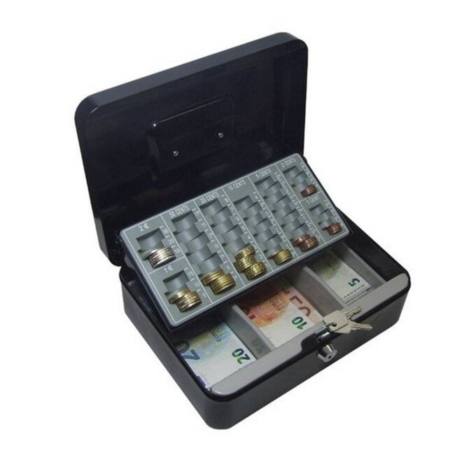 Benson Groot zwart geldkistje - euro muntinzet - stalen behuizing - 250 x 180 x 90 mm