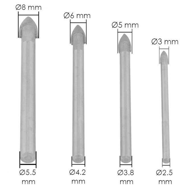 Benson Glasboorset - Voor glas, spiegels en tegels - 4 maten - 4 stuks