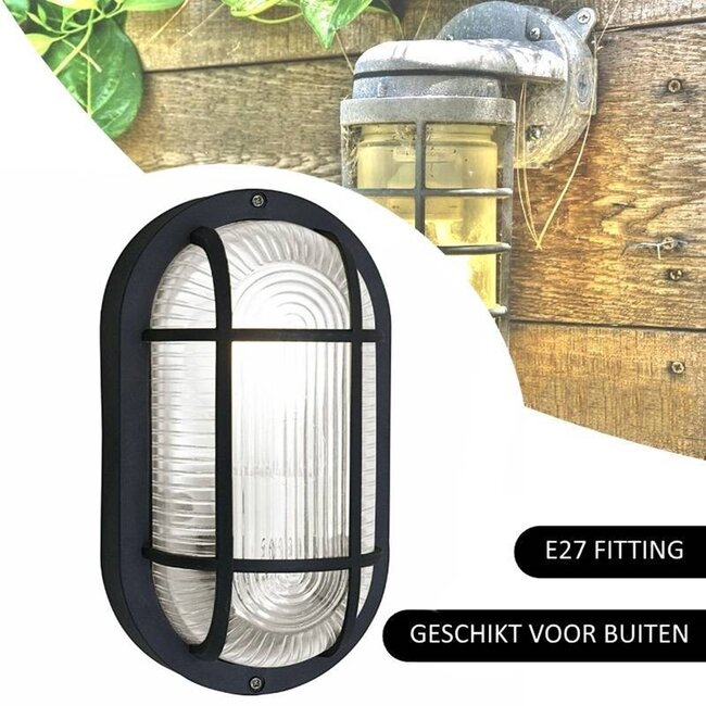Benson Ovale buitenlampen - zwart kunststof - E27 fitting - set van 12 stuks