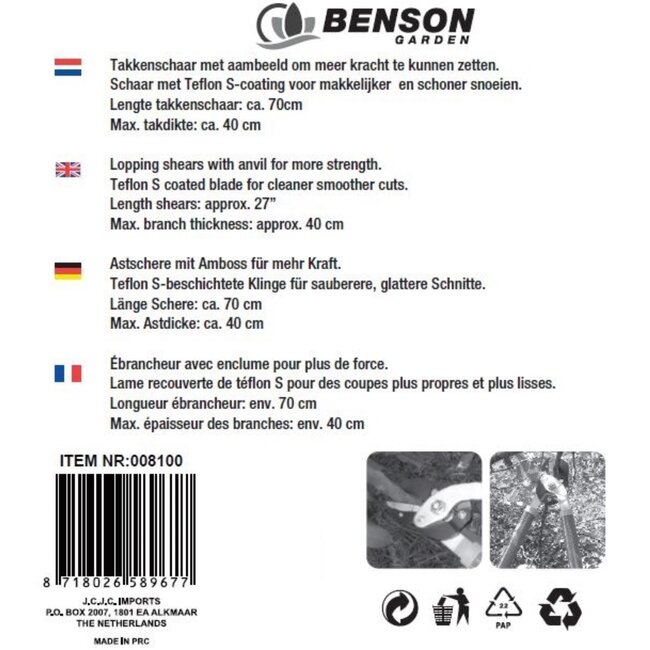 Benson Takkenschaar met aambeeld - teflon coating - 70 cm - bruin/groen - max. takdikte 40 cm