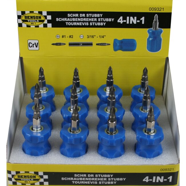 Benson Compacte schroevendraaier met 4 bitjes - 8,5 cm - comfortabele grip - ideaal voor onderweg