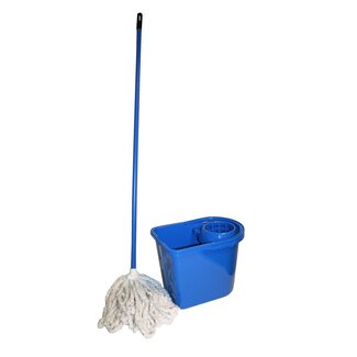 Benson Complete dweilmopset - 15 liter emmer - katoenen mop - universele steel - blauw of grijs