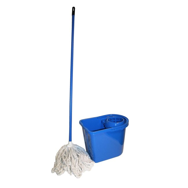 Benson Complete dweilmopset - 15 liter emmer - katoenen mop - universele steel - blauw of grijs