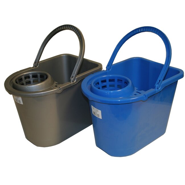 Benson Dweilemmer met wringer - 15 liter - Stevig kunststof - Grijs of blauw